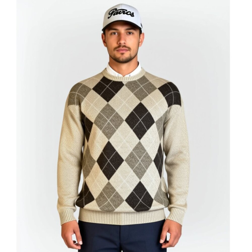 Vintage Exacta men's sweater XL argyle pullover